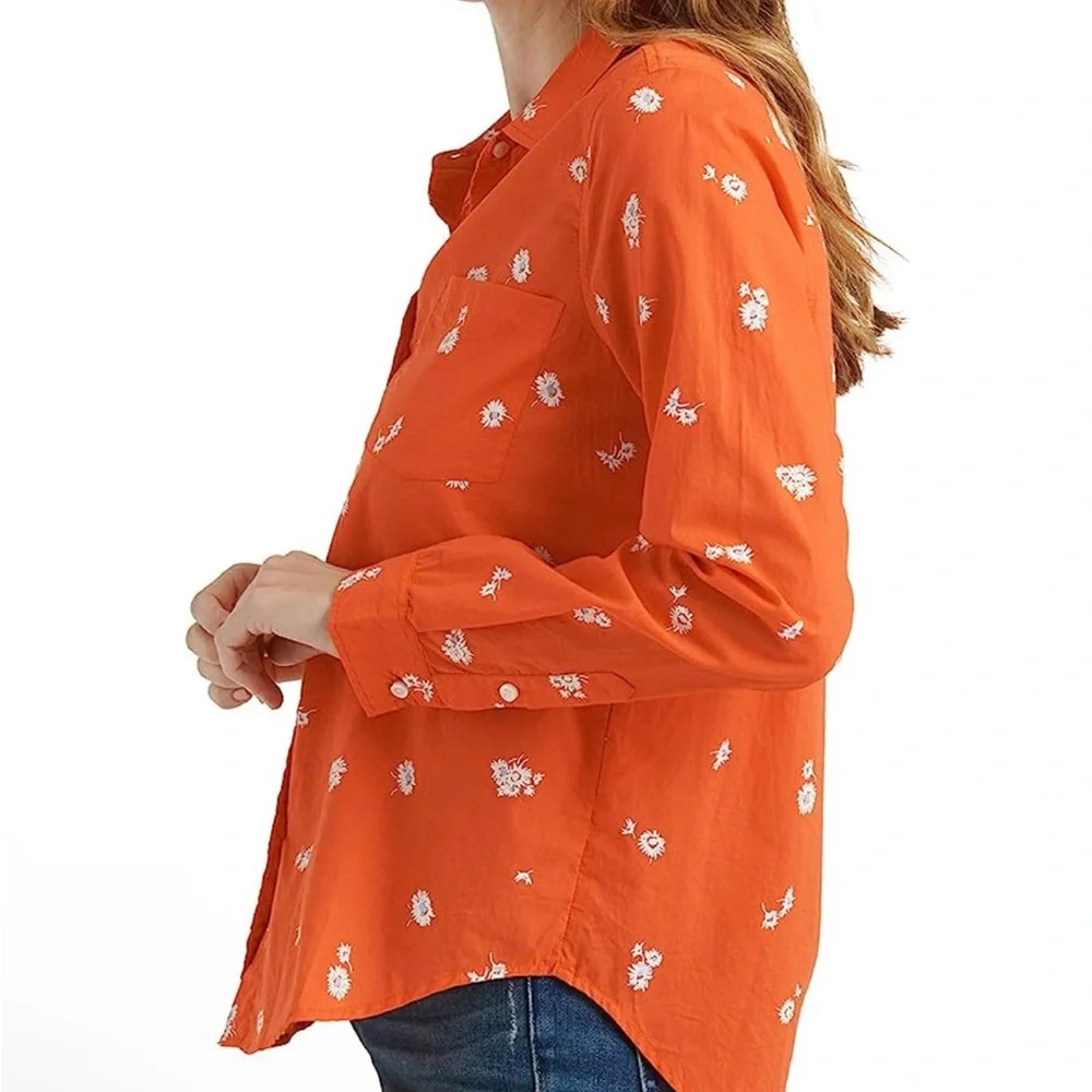 Lucky Brand Women's Long Sleeve Button Up Printed Classic One Pocket Shirt